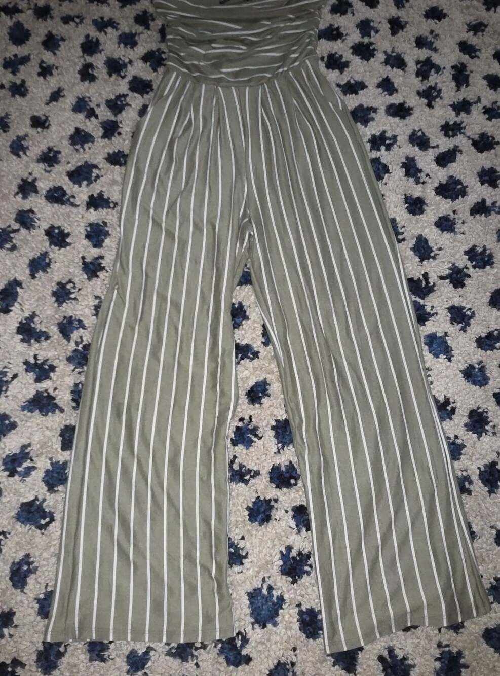 Heart & Hips Striped Strapless Jumpsuit Romper Olive Green